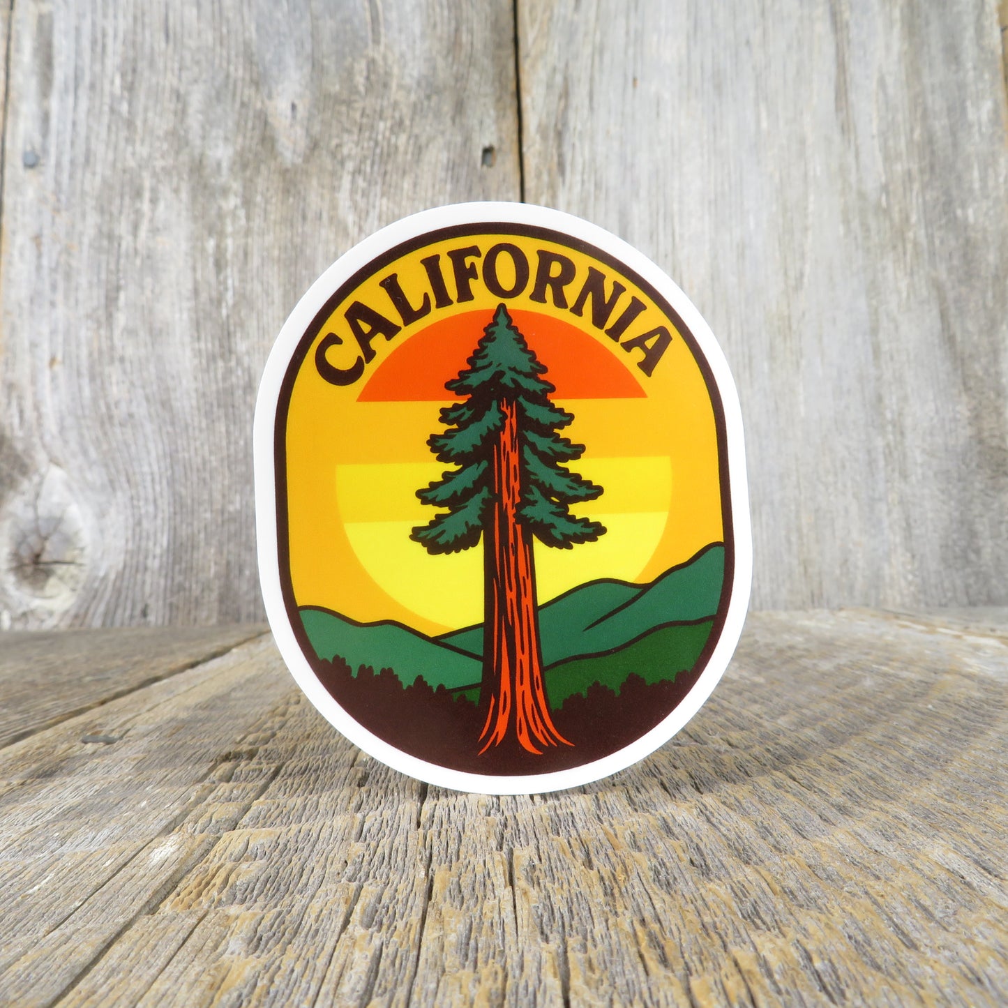 California Single Redwood Tree Sticker Retro Sunset Souvenir Travel Sticker