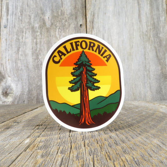 California Single Redwood Tree Sticker Retro Sunset Souvenir Travel Sticker