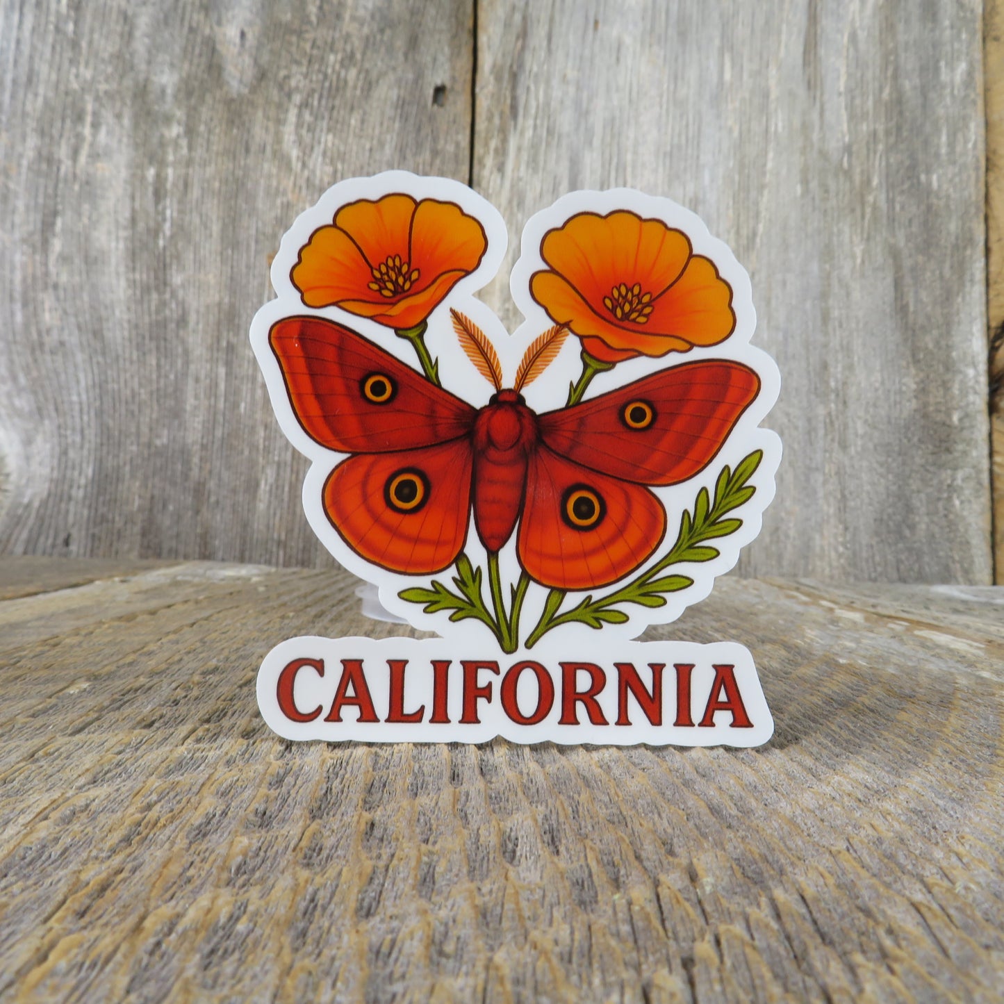 California Poppy Redwood Moth Sticker State Flower Travel Souvenir