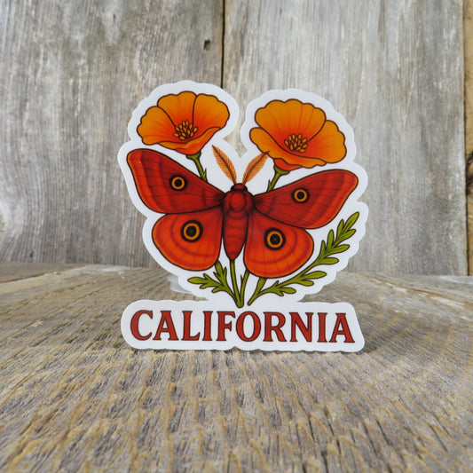 California Poppy Redwood Moth Sticker State Flower Travel Souvenir