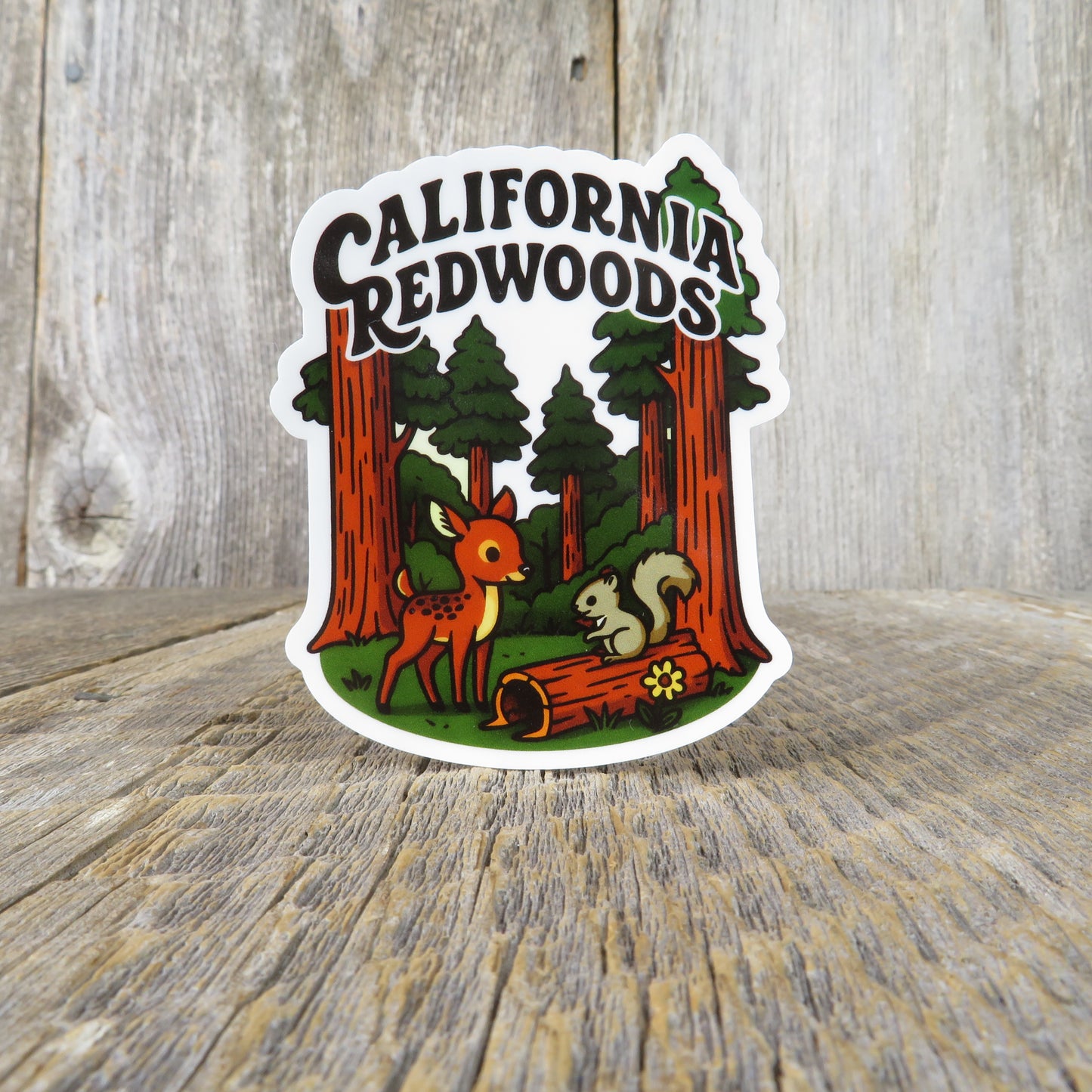 California Sticker Redwood Trees and Animals Deer Squirrel Sticker Souvenir Travel Sticker