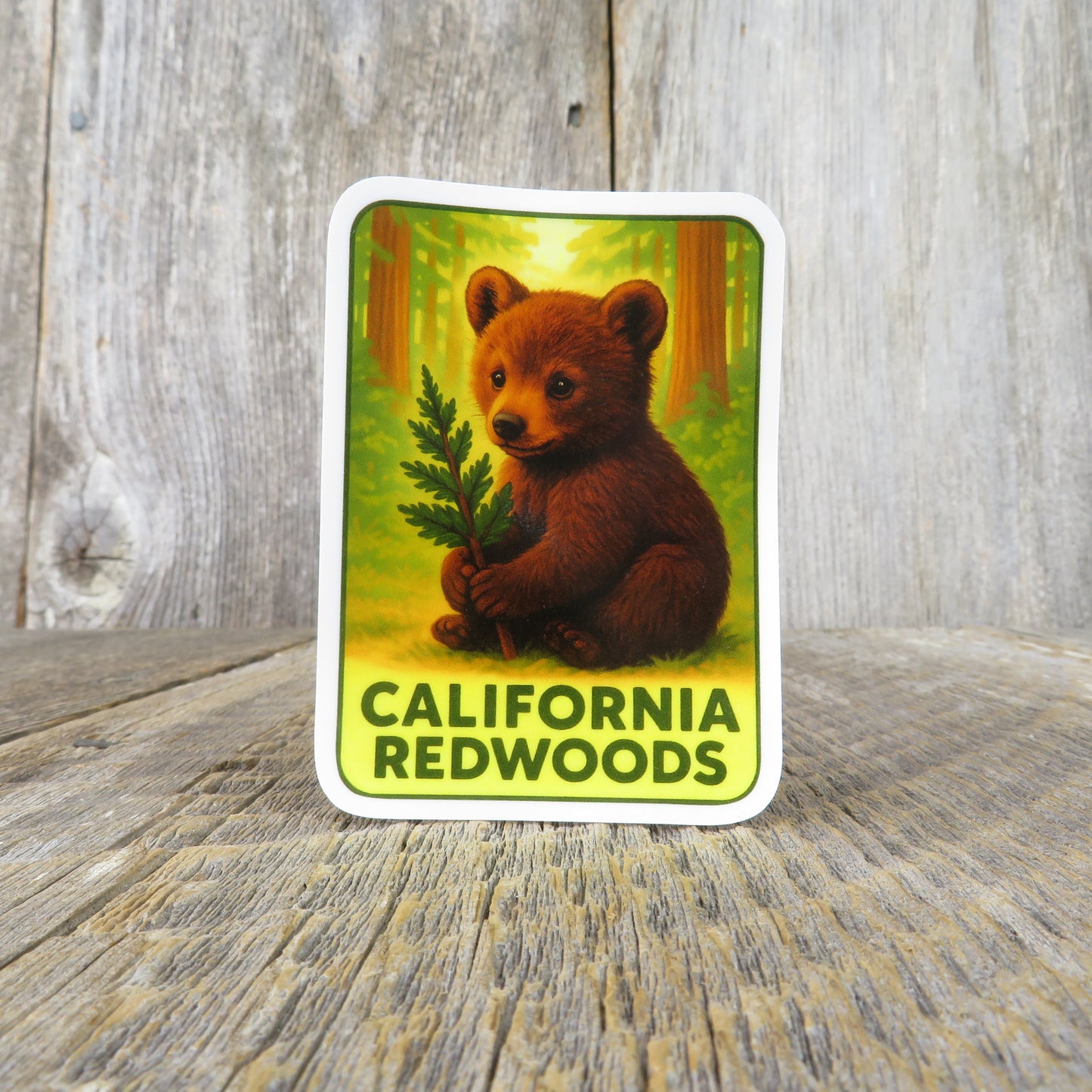 California Sticker Bear Cub Holding Redwood Branch Sticker Travel Souvenir Sticker