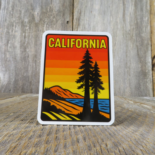 California Redwoods Lake Sticker Retro Sunset Mountains Souvenir