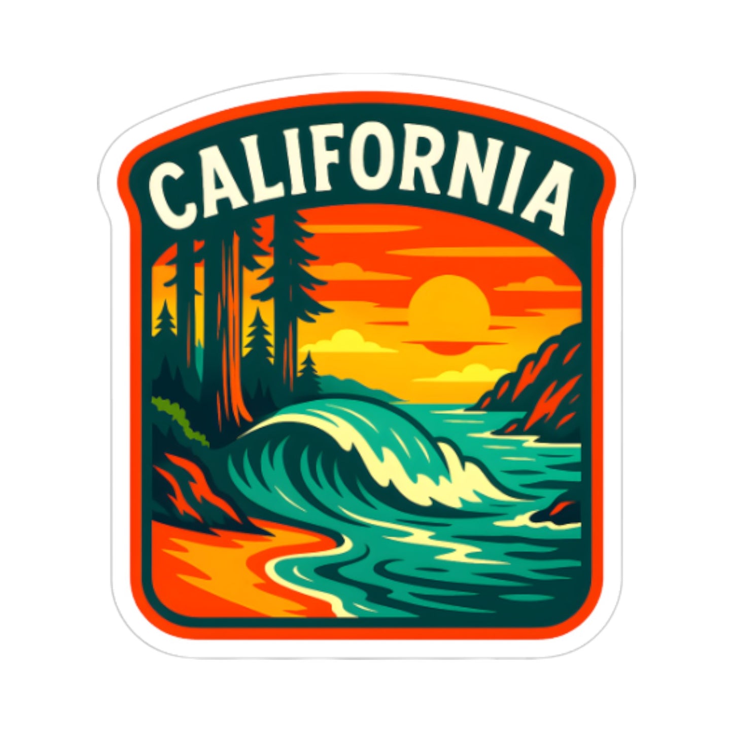 California Coast Redwoods Sticker Retro Ocean Souvenir Travel Sticker