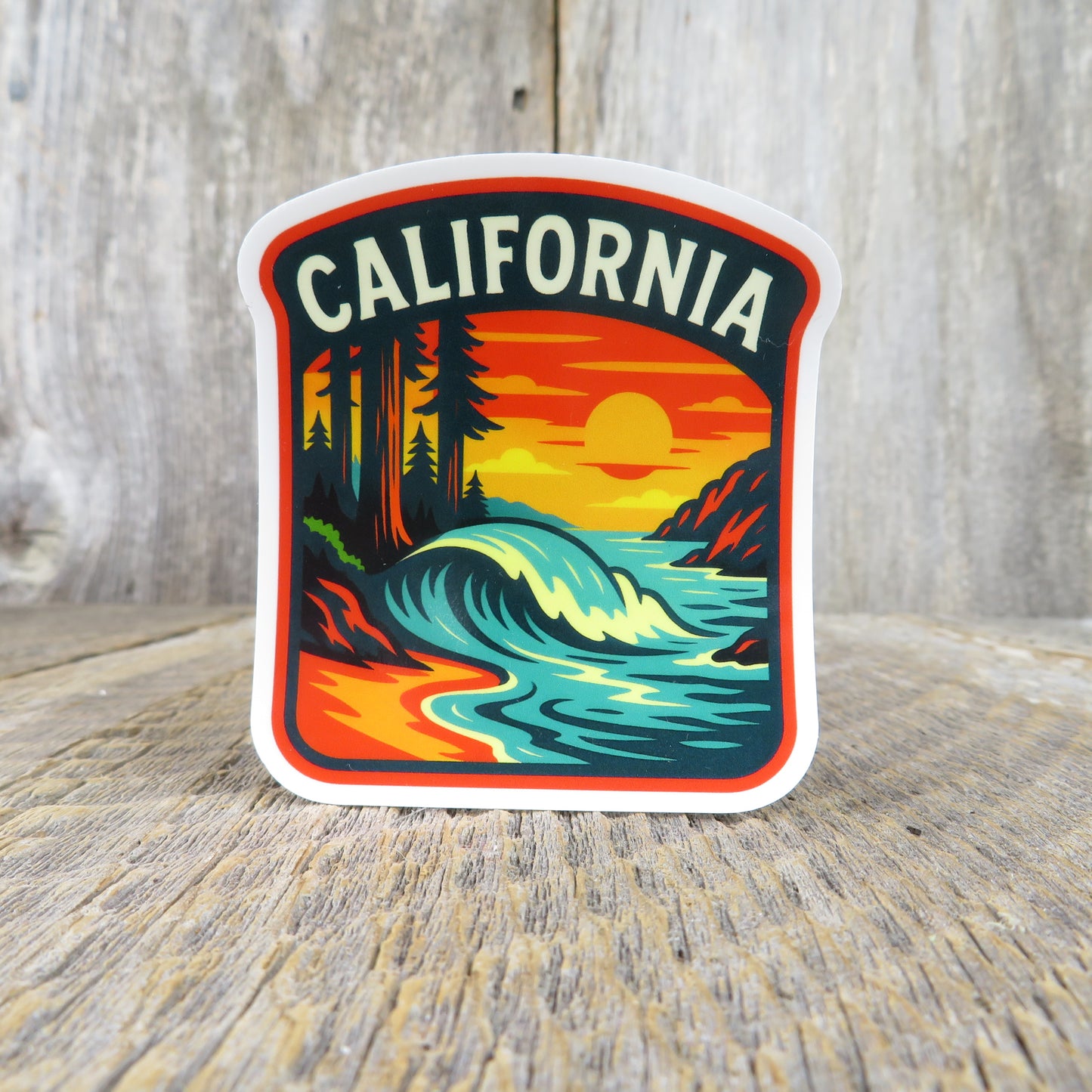 California Coast Redwoods Sticker Retro Ocean Souvenir Travel Sticker