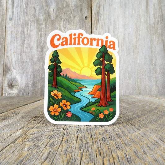California Redwood Trees River Lake Scene Sticker Souvenir Travel Sticker