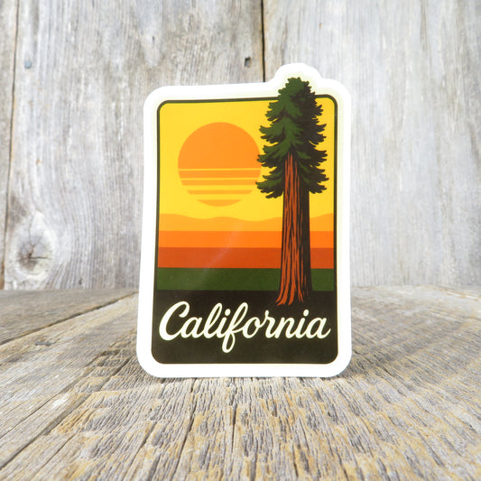 California Redwood Tree Sticker Retro Sunset Orange Green Souvenir Sticker