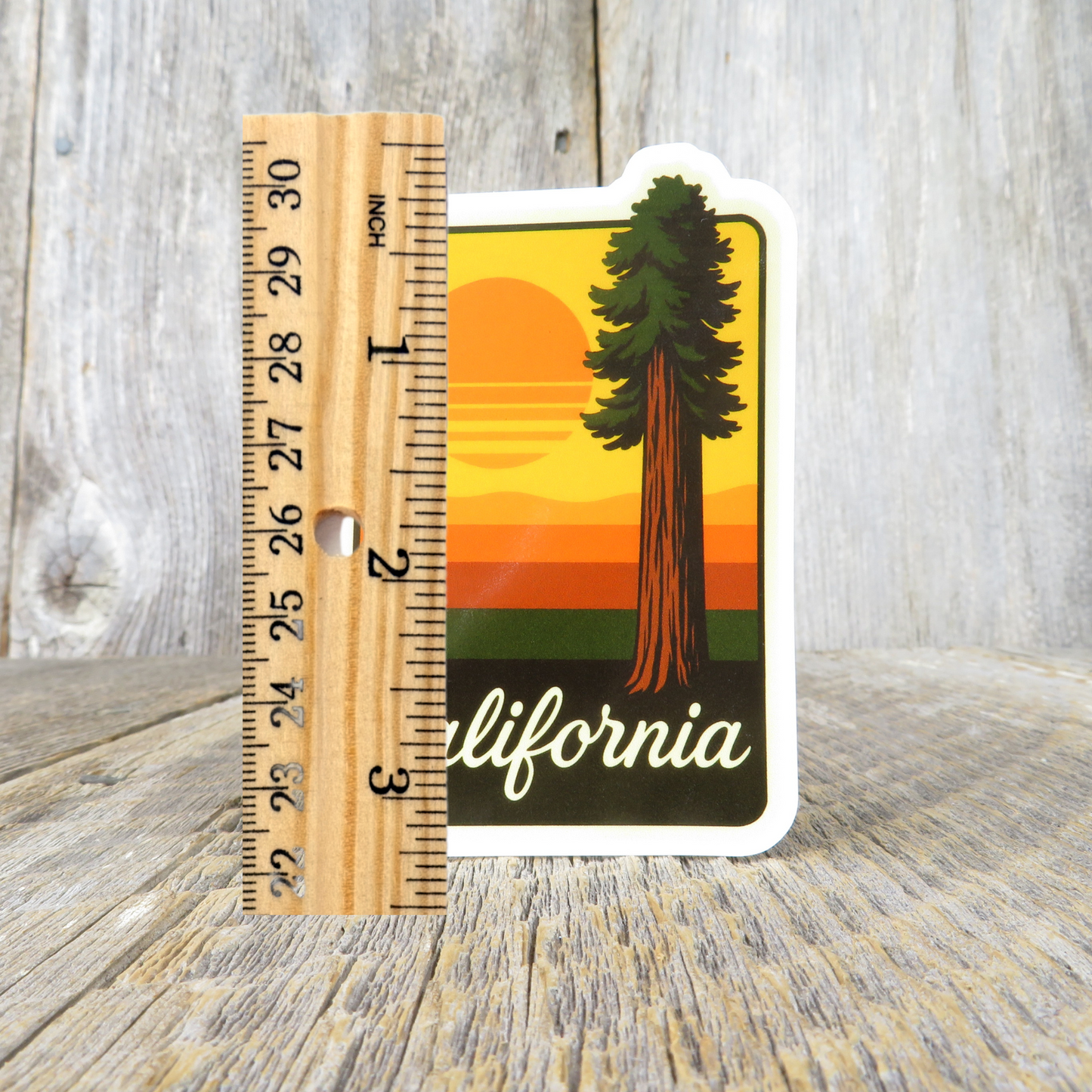 California Redwood Tree Sticker Retro Sunset Orange Green Souvenir Sticker