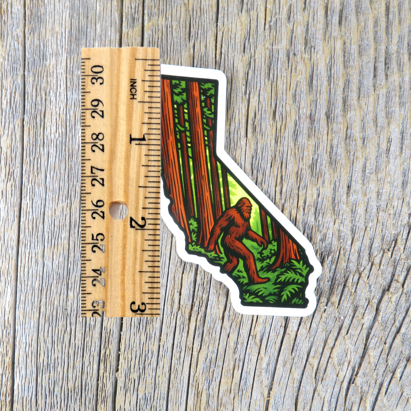California State Shaped Sticker Redwood Trees and Bigfoot Souvenir - At Grandma's Table