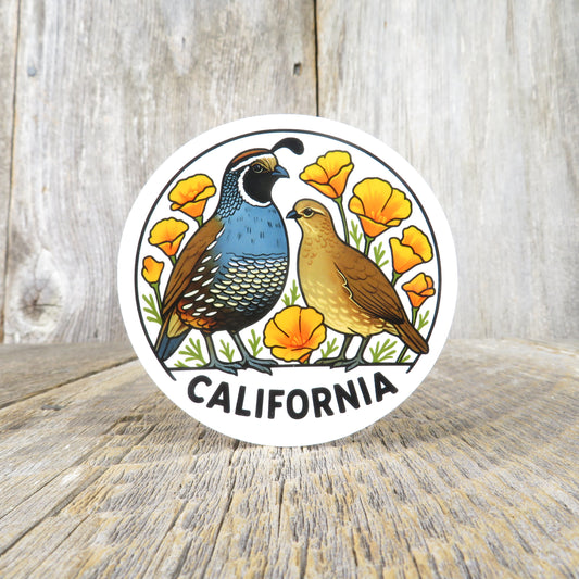 California Quail Sticker State Bird Poppies Flower Travel Souvenir