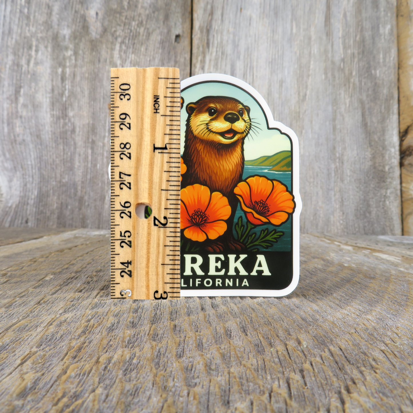 Eureka California Smiling Otter Sticker Poppies Souvenir Travel Sticker