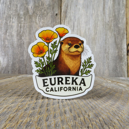Eureka California River Otter Poppies Sticker Souvenir Travel Sticker