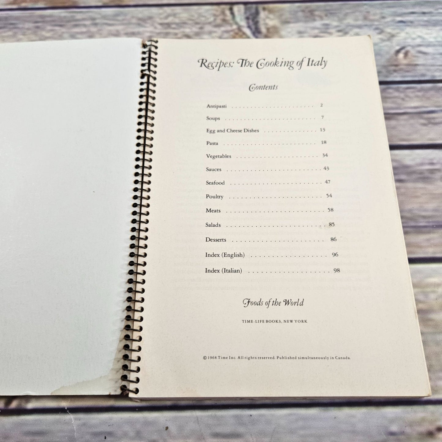 Vintage Cookbook Italian Cooking Recipes Time Life Books Foods of the World 1968 Spiral Bound The Cooking of Italy