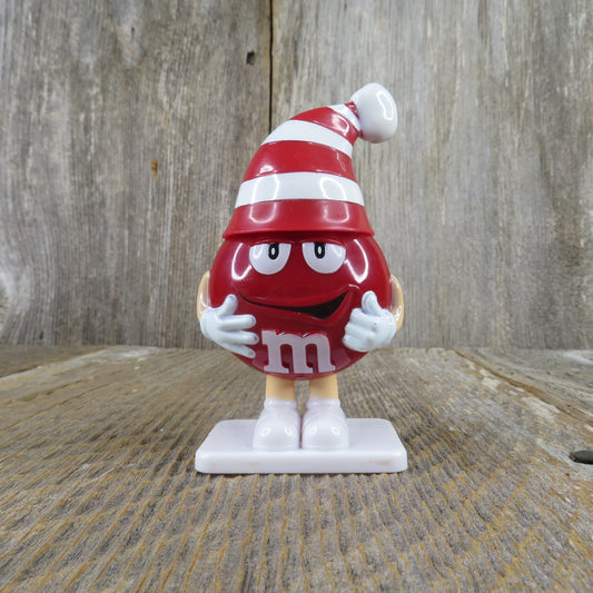 Red M&M Character Christmas Figurine in a Removable Santa Hat Mars Candy Holder Plastic Toy