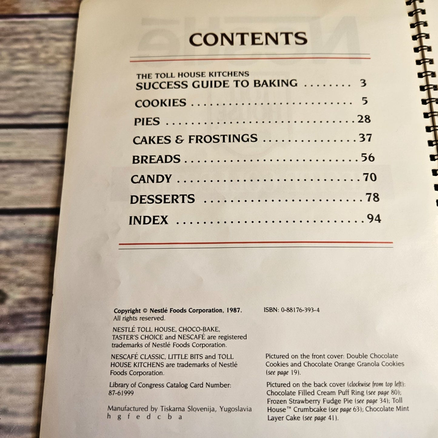 Vintage Cookbook Nestle Recipe Collection Toll House 1987 Cookies Pies Cakes Spiral Bound Paperback
