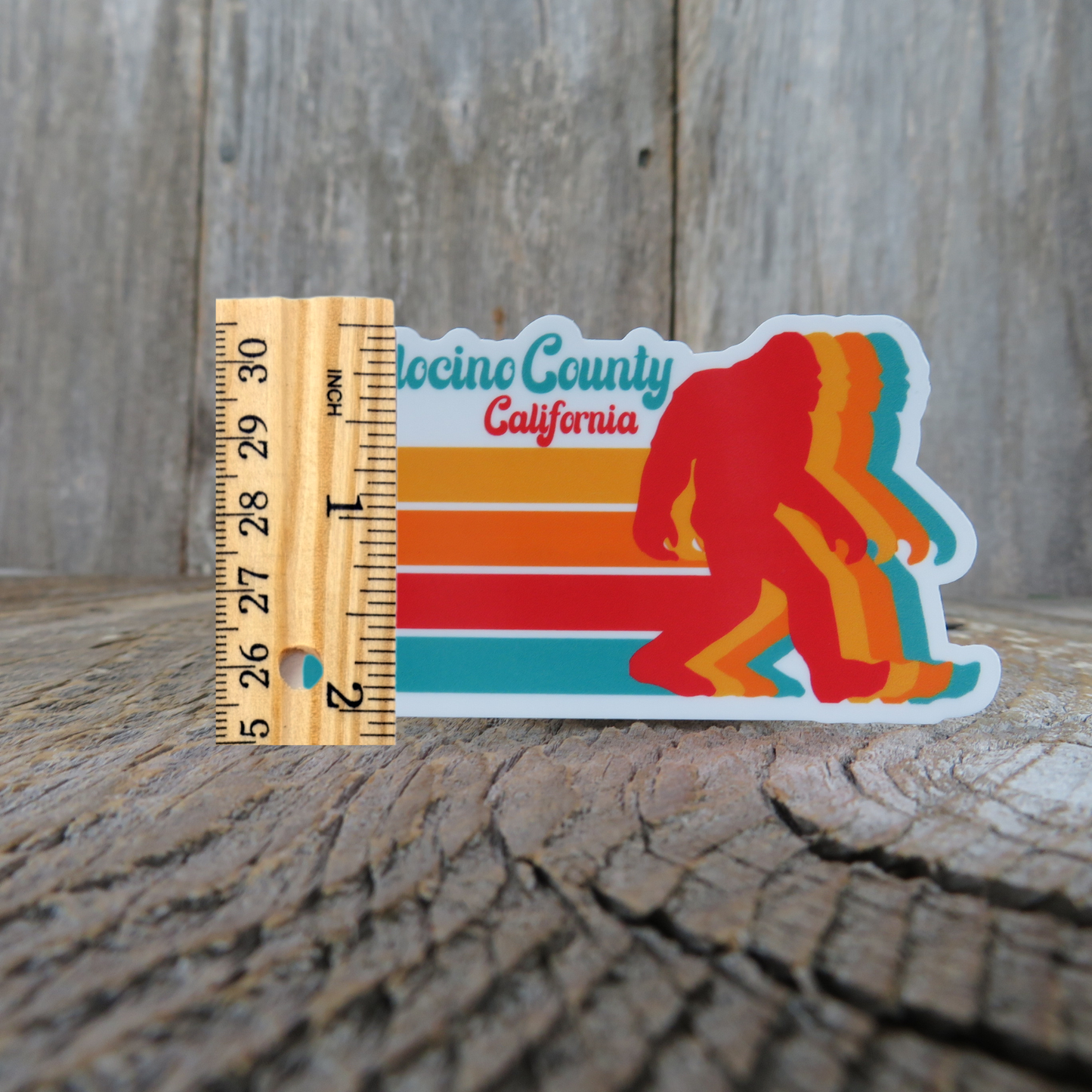 Mendocino California Bigfoot Sticker: Retro 3D Sticker - At Grandma's Table