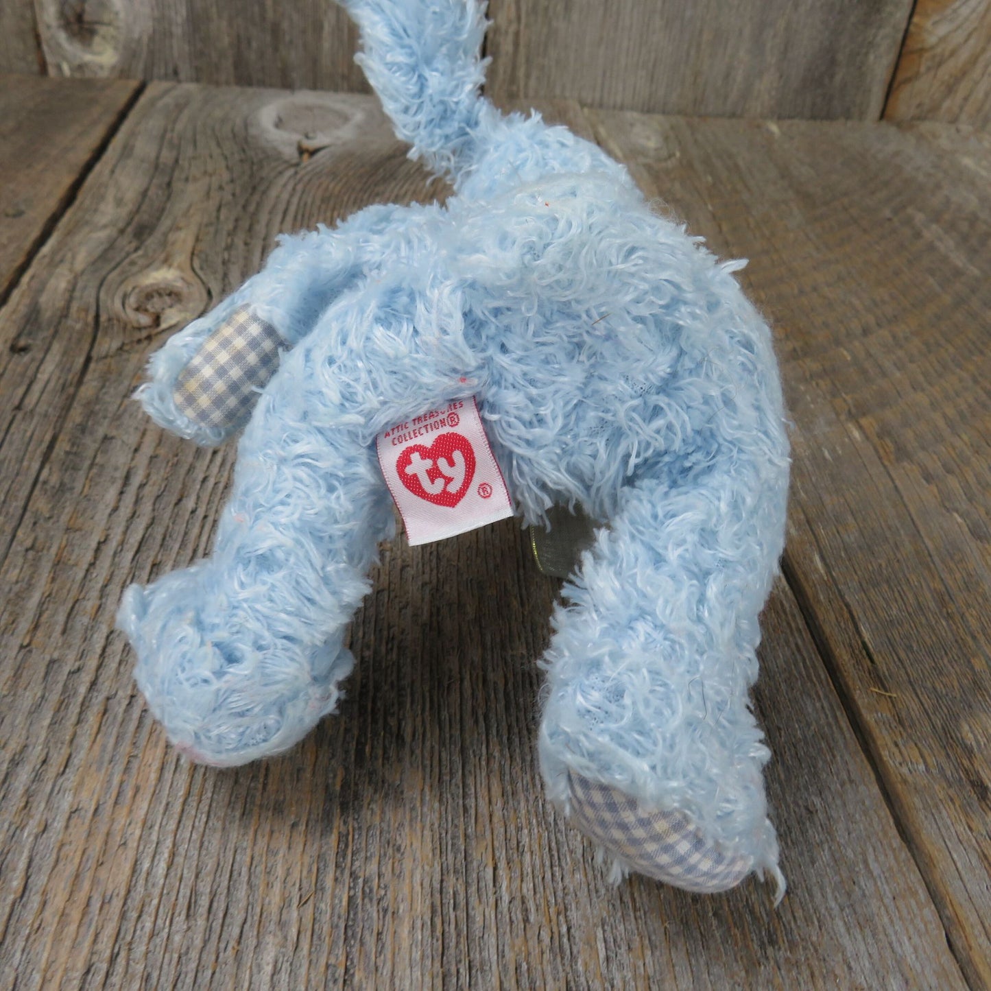 Blue Fuzzy Bunny Plush Ty Attic Treasures Rabbit 2000 Gingham Beanie Baby Stuffed Animal