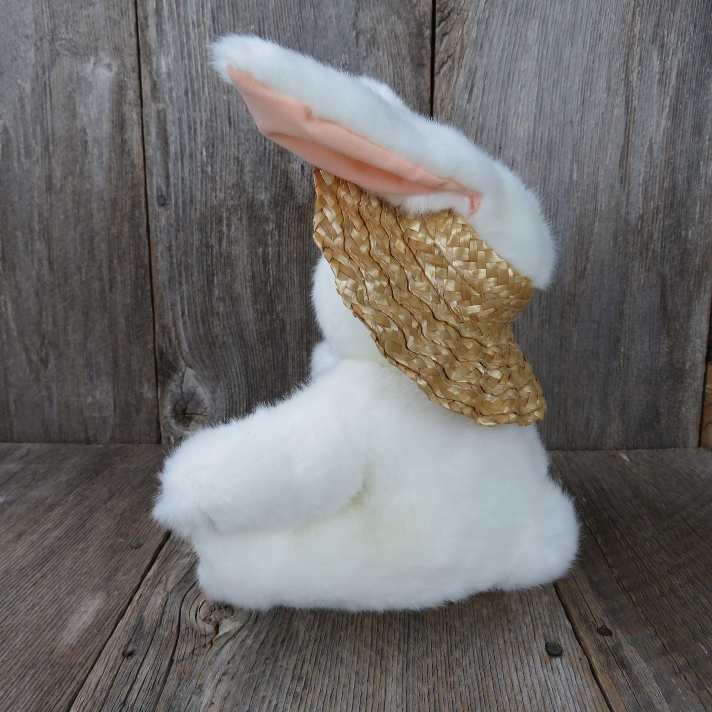 Bunny Plush In Straw Flowered Hat Rabbit White Sitting Pink Flocked Nose Hallmark Stuffed Animal Easter