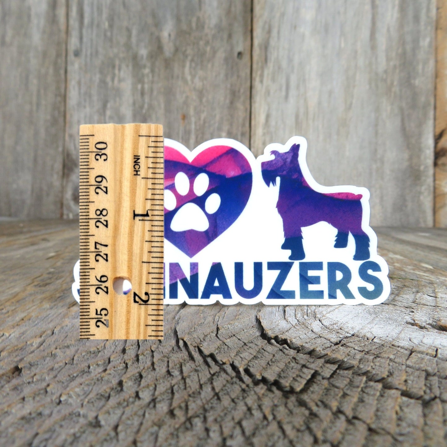 I Love Schnauzers Sticker I Heart Dog Lover Purple Pink Blue Paw Print Full Color