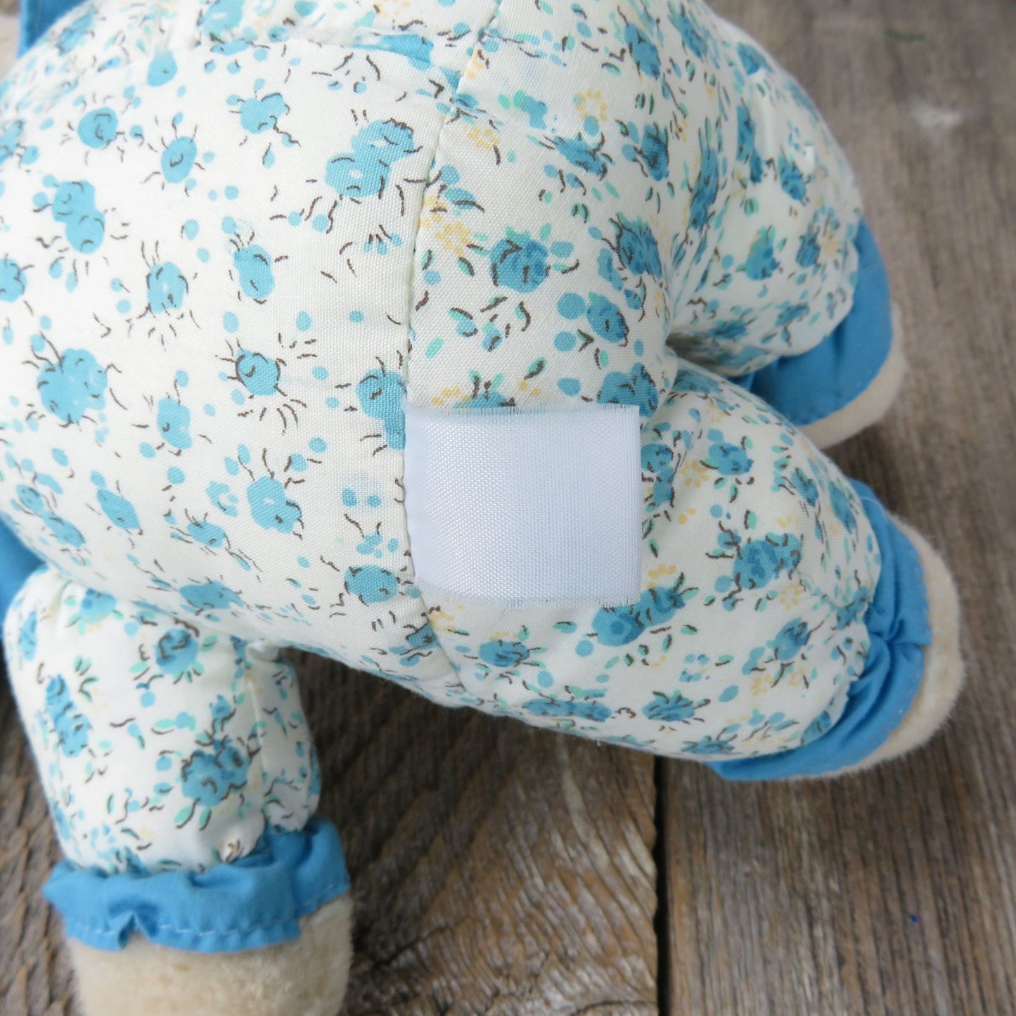 Teddy Bear Plush in Pajamas Tan Blue Flowers Nightcap Brown Plastic Nose Stuffed Animal