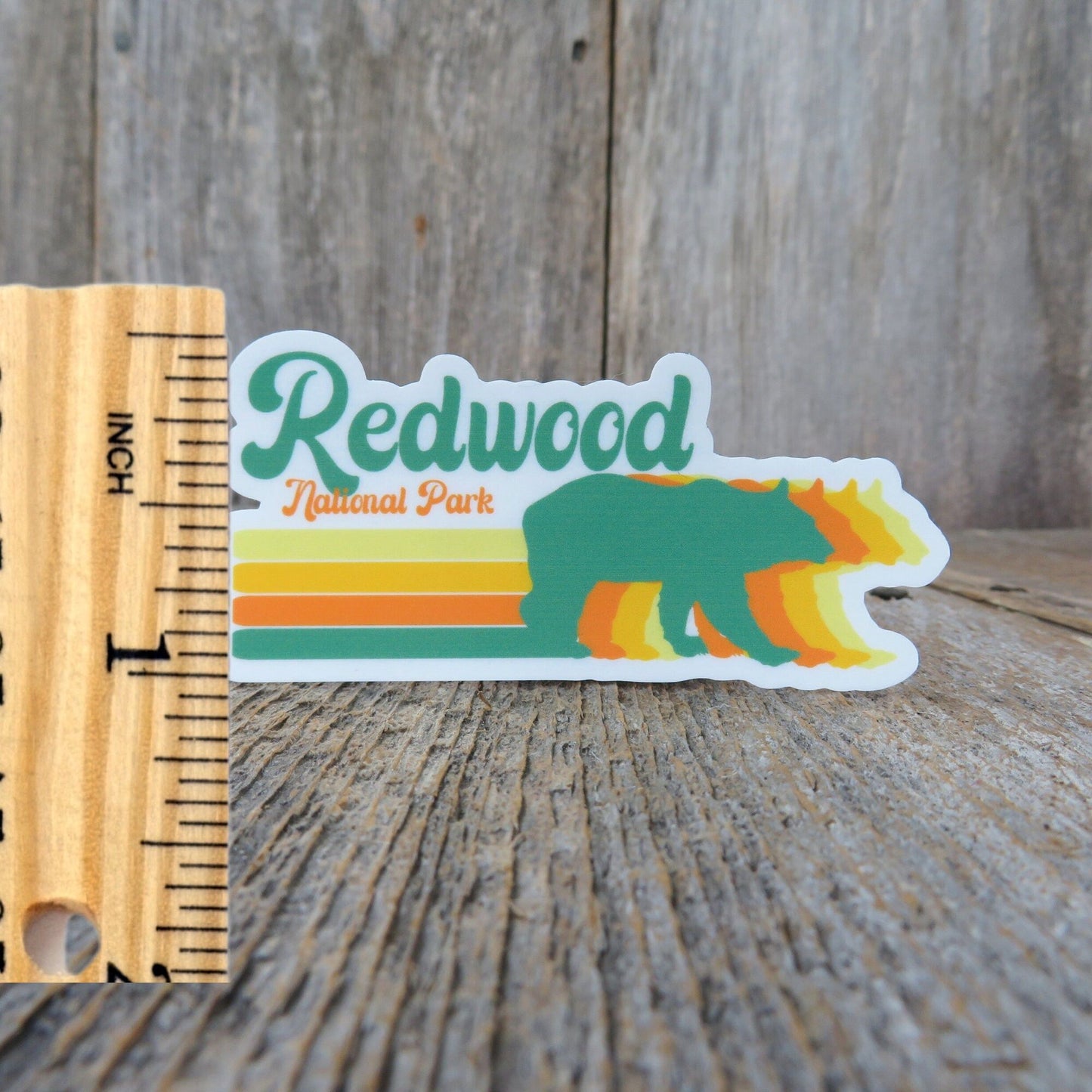 Redwood National Park California Bears Sticker Retro Style Green Orange Travel Laptop