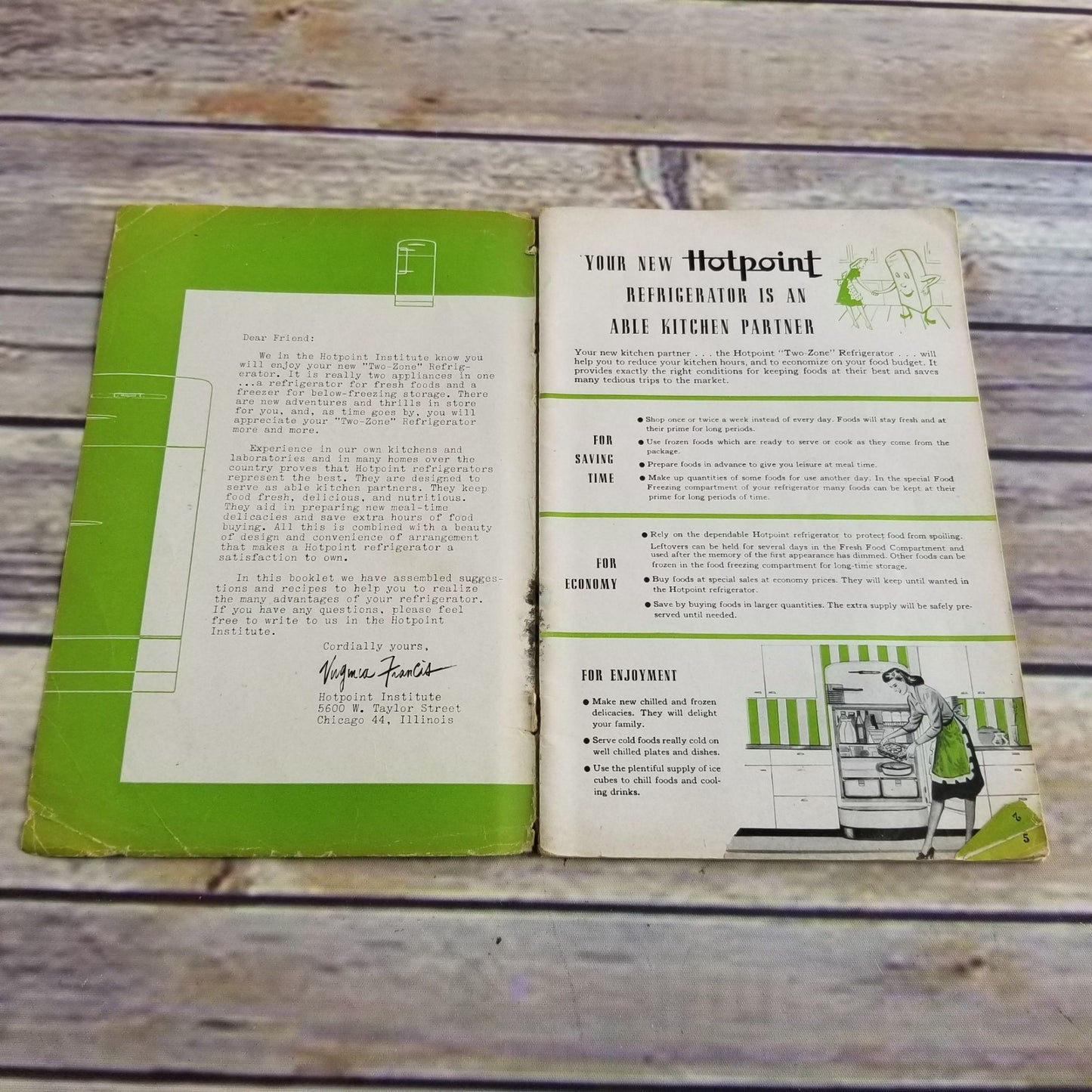 Vintage Cookbook Your Hotpoint Two Zone Refrigerator Instructions Recipes Manual Booklet 1947 1940s
