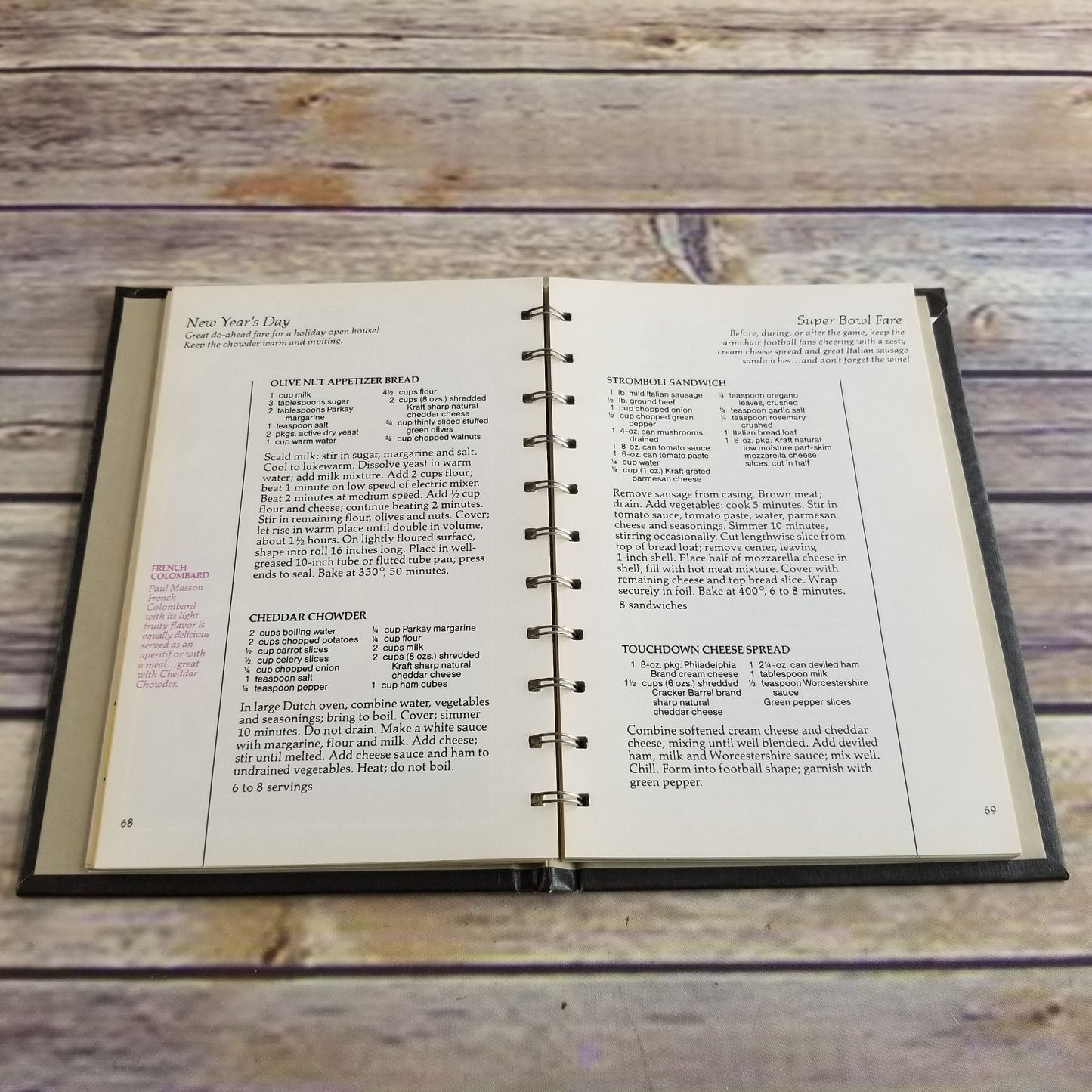 Vintage Cookbook Cheese and Wine Anytime Recipes 1982 Spiral Bound Hardcover Kraft, Inc. First Printing Promo Cookbook Kraft Kitchens