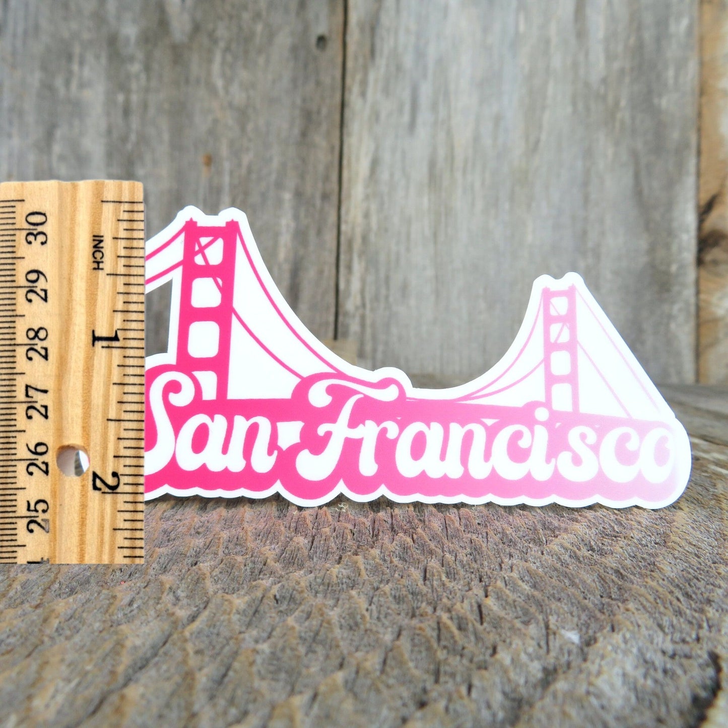 San Francisco Pink Golden Gate Bridge Sticker California Souvenir Retro Bubble Letters