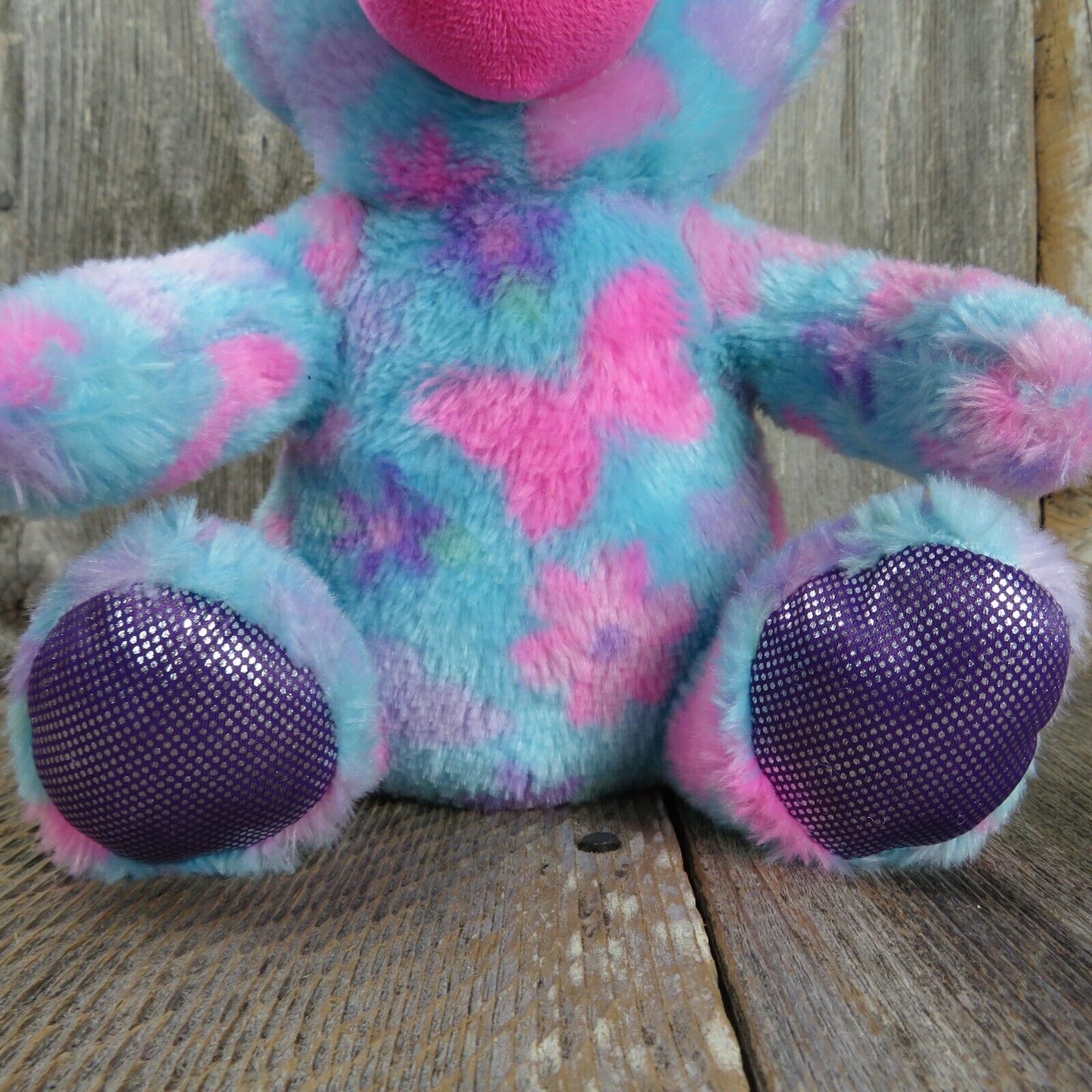 Blue Unicorn Stuffed Animal World Plush Pink Flowers Purple Feet Sewn Eyes