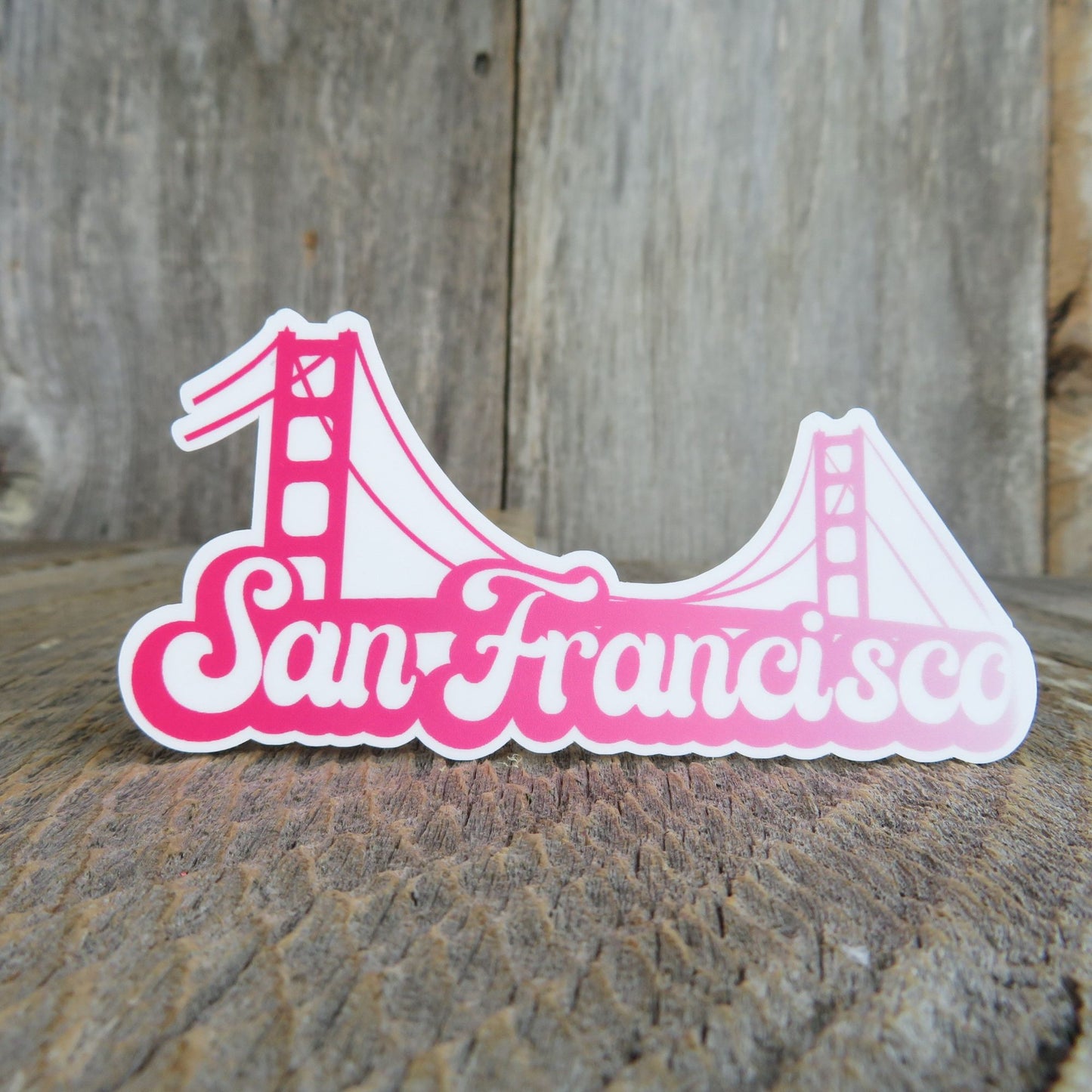 San Francisco Pink Golden Gate Bridge Sticker California Souvenir Retro Bubble Letters