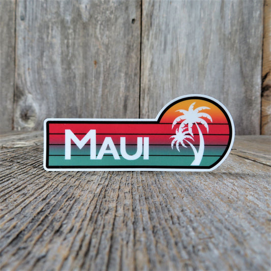 Hawaii Maui Tropical Sunset Sticker Palm Tree Retro Destination Souvenir Travel Sticker