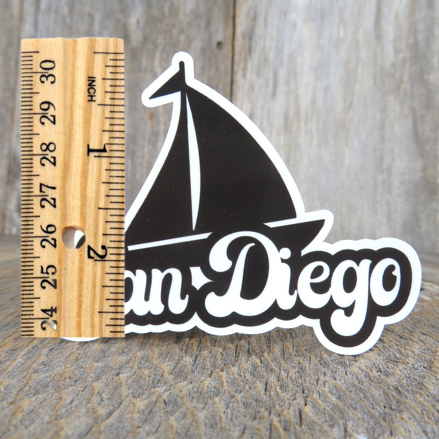 San Diego Black Sailboat Sticker California  Souvenir Retro Bubble Letters