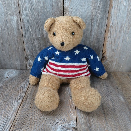 Teddy Bear Plush Ty American Flag Sweater Curly Hair Stuffed Animal Beanie 1991 Red White Blue