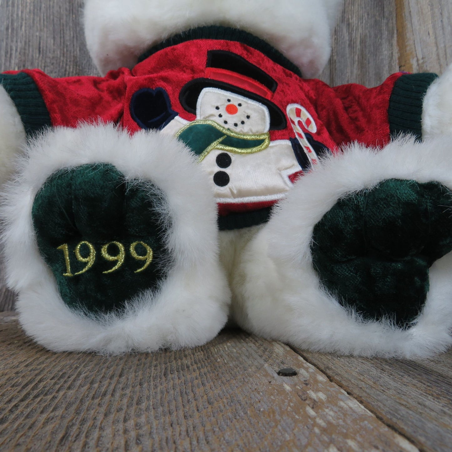 White Christmas Bear Plush Snowman Sweater Stuffed Animal Main Joy Limited 1993