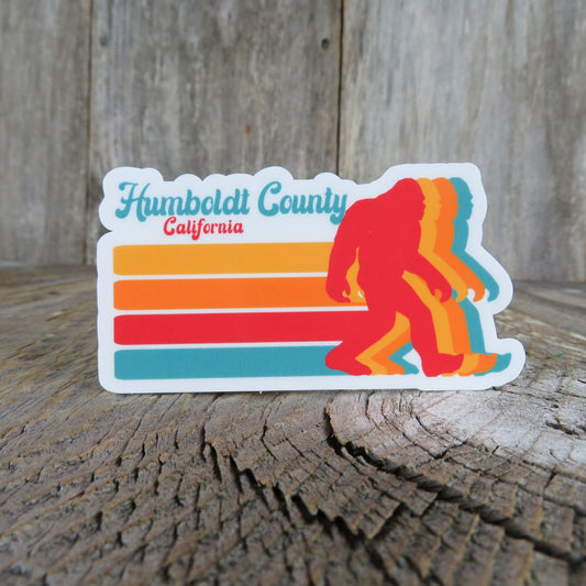 Humboldt County California Bigfoot Sticker Retro Style Blue Orange Travel Laptop