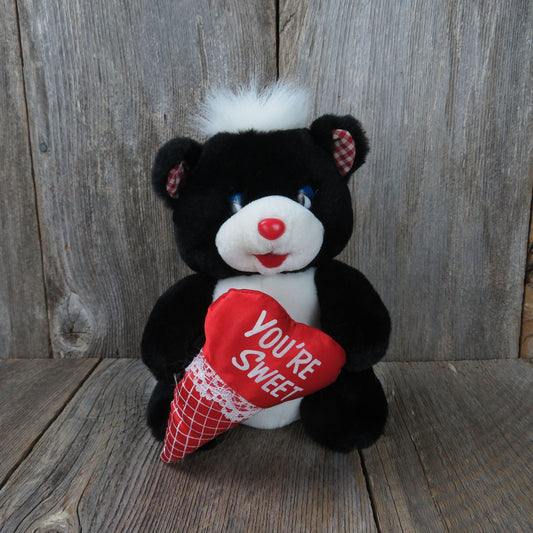 Black Bear Plush Red Gingham Ears Red Plastic Nose You're Sweet Heart Valentine M.S. Toys