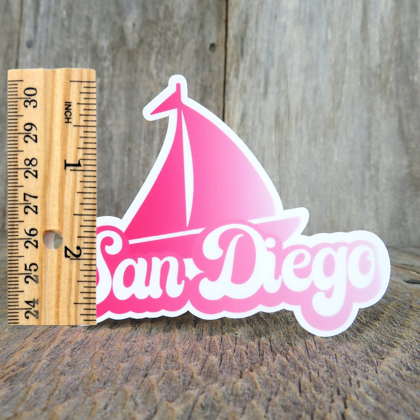 San Diego Pink Sailboat Sticker California  Souvenir Retro Bubble Letters