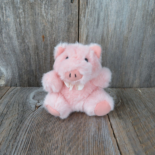Pink Pig Plush Small Fluffy Bow Stuffed Animal Pink Vintage Hog