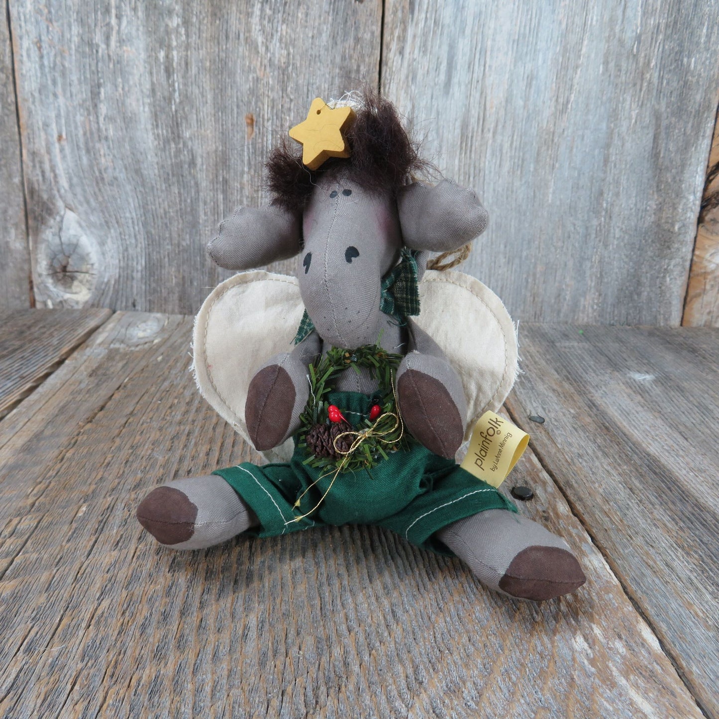 Moose Angel Plush Ornament Plainfolk Lil' Angel 1994 Christmas Primitive Country Style