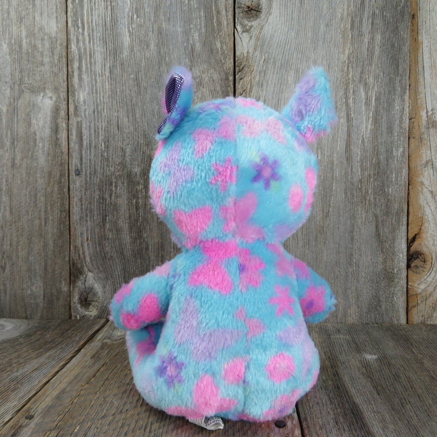 Blue Unicorn Stuffed Animal World Plush Pink Flowers Purple Feet Sewn Eyes