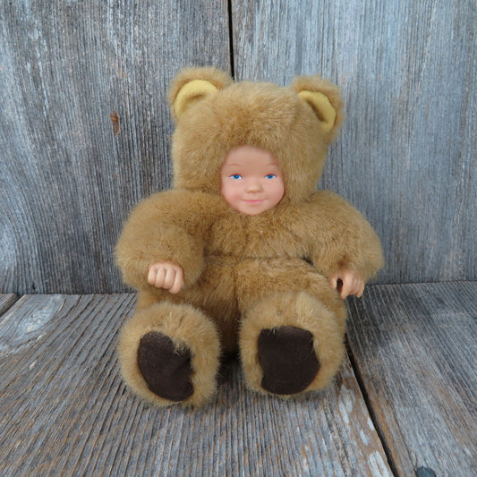 Teddy Bear Baby Doll Plush Anne Geddes Bear Suit Stuffed Animal Blue Eyes 1998