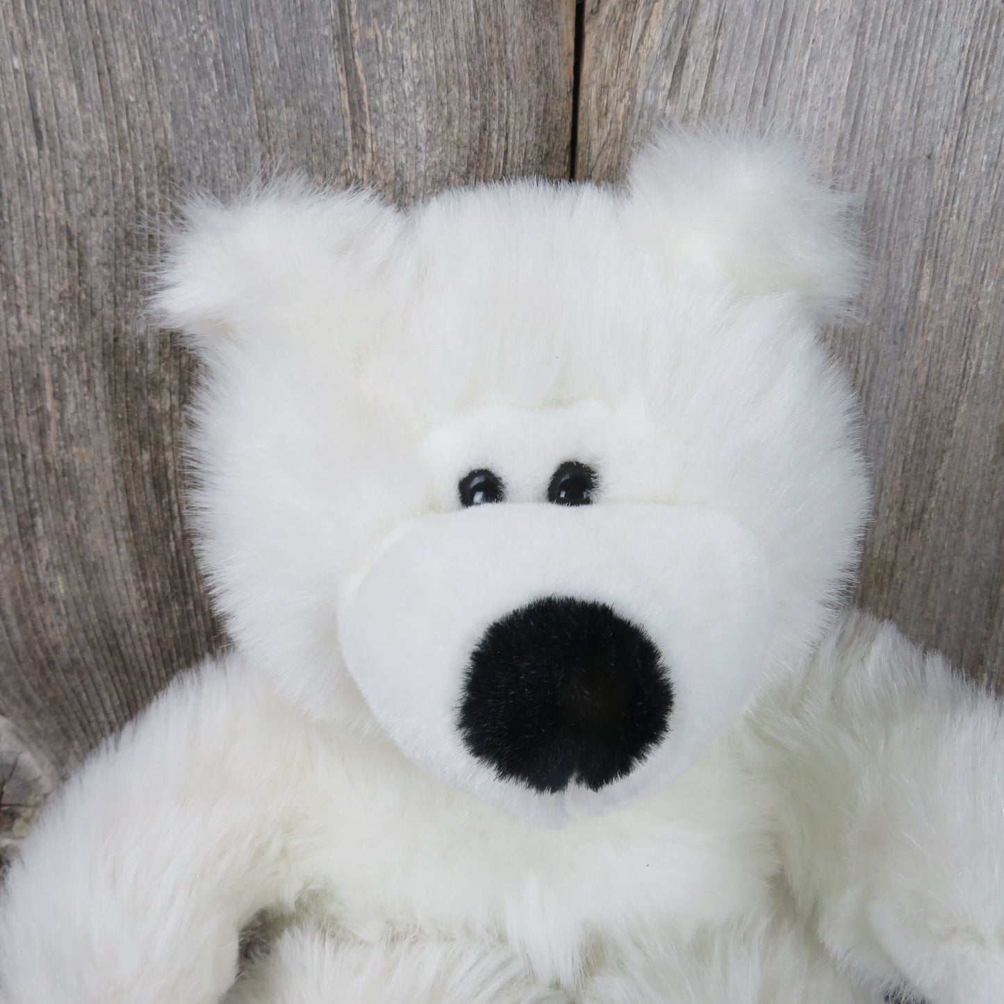 White Bear Plush Polar with Large Black Soft Nose Novelty Specialties Long Hair Fuzzy Stuffed Animal