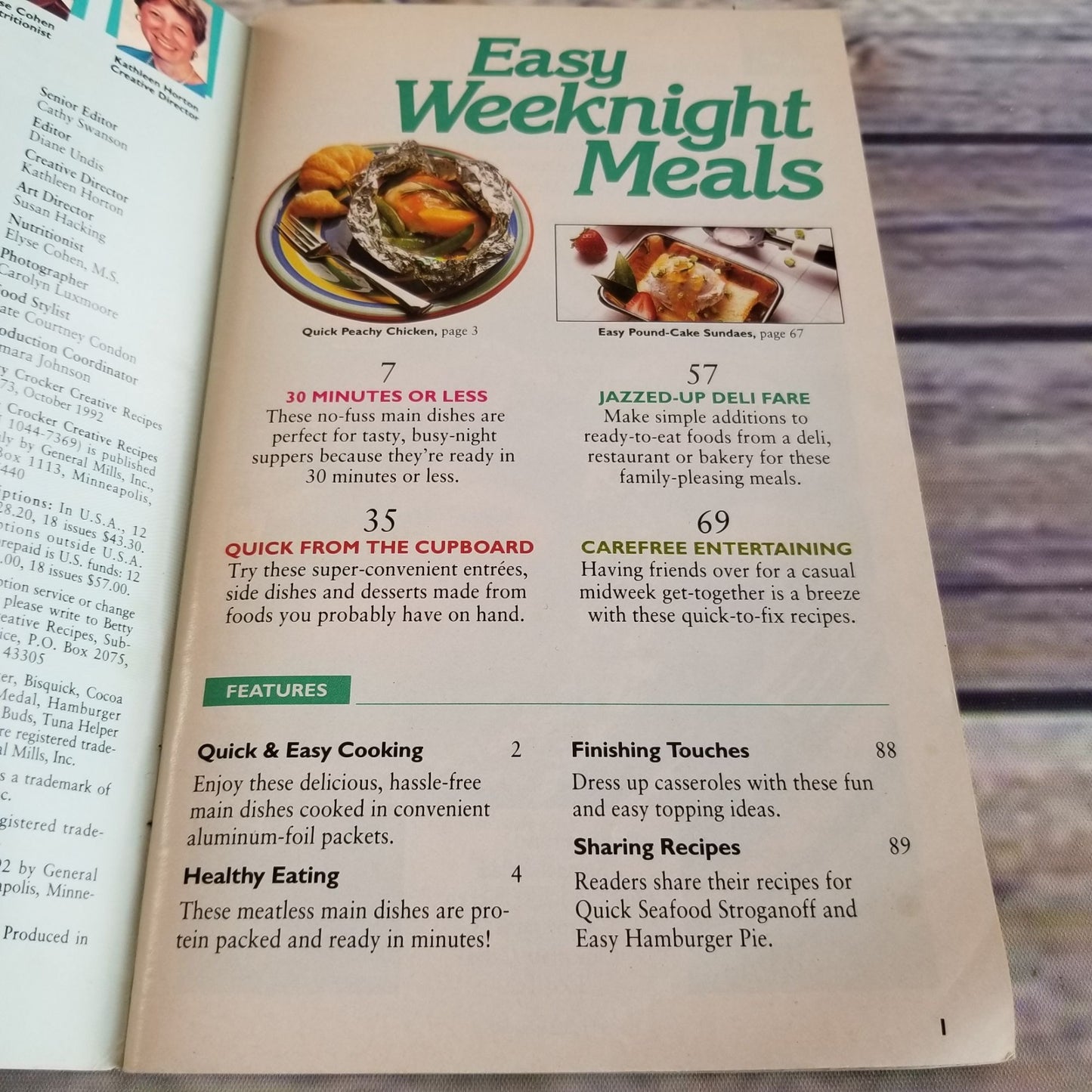 Betty Crocker Booklet Easy Weeknight Meals Cookbook Pamphlet 1992 One Pot Meals Grocery Store Magazine