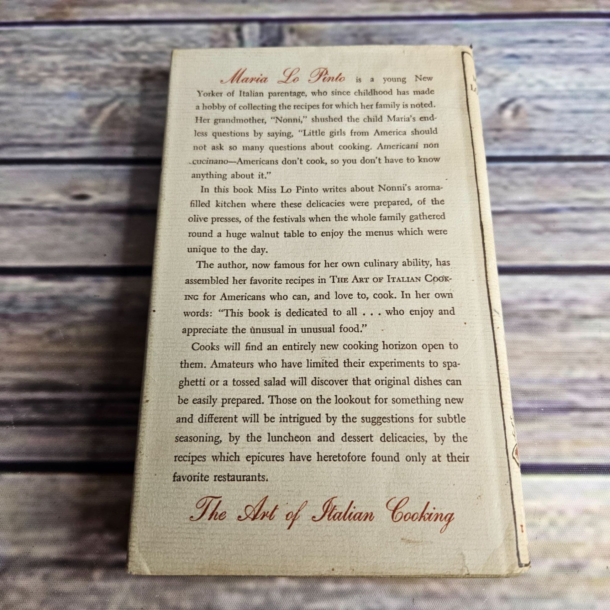 Vintage The Art of Italian Cooking Cookbook Maria Lo Pinto 1948 Hardcover Recipes WITH Dust Jacket - At Grandma's Table