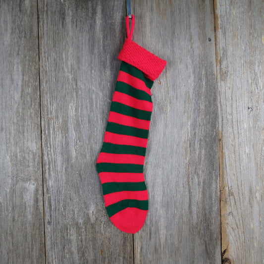 Vintage Knit Striped Christmas Stocking Red Green Stripes Knitted 1980s