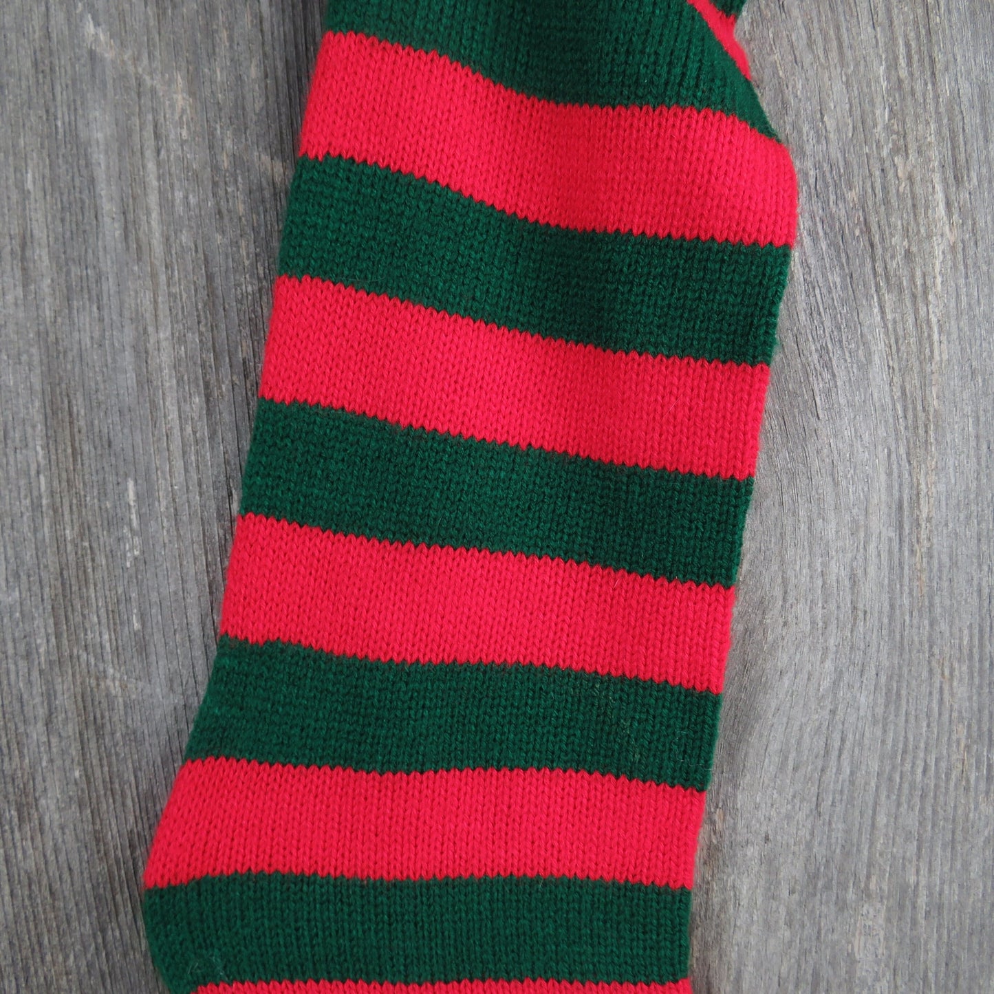 Vintage Knit Striped Christmas Stocking Red Green Stripes Knitted 1980s