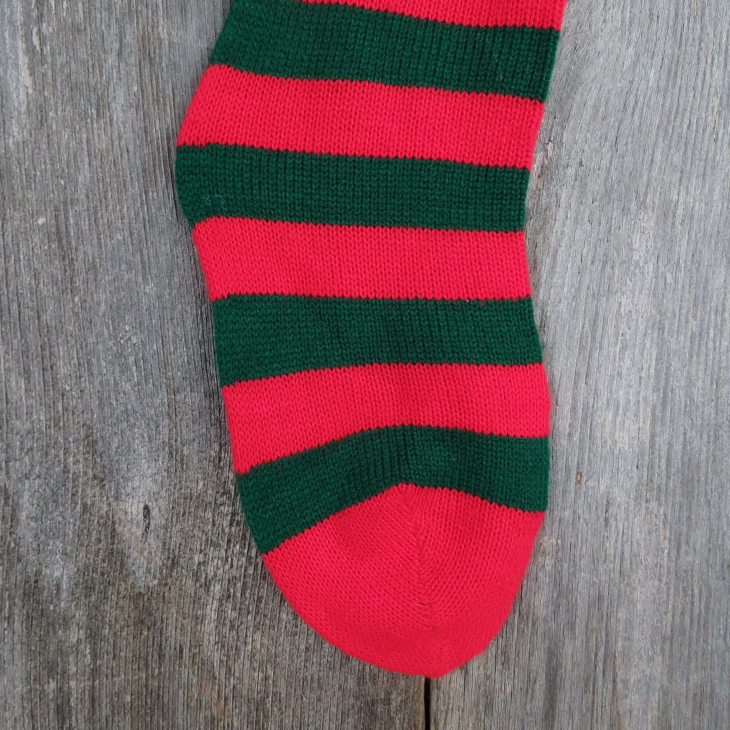 Vintage Knit Striped Christmas Stocking Red Green Stripes Knitted 1980s