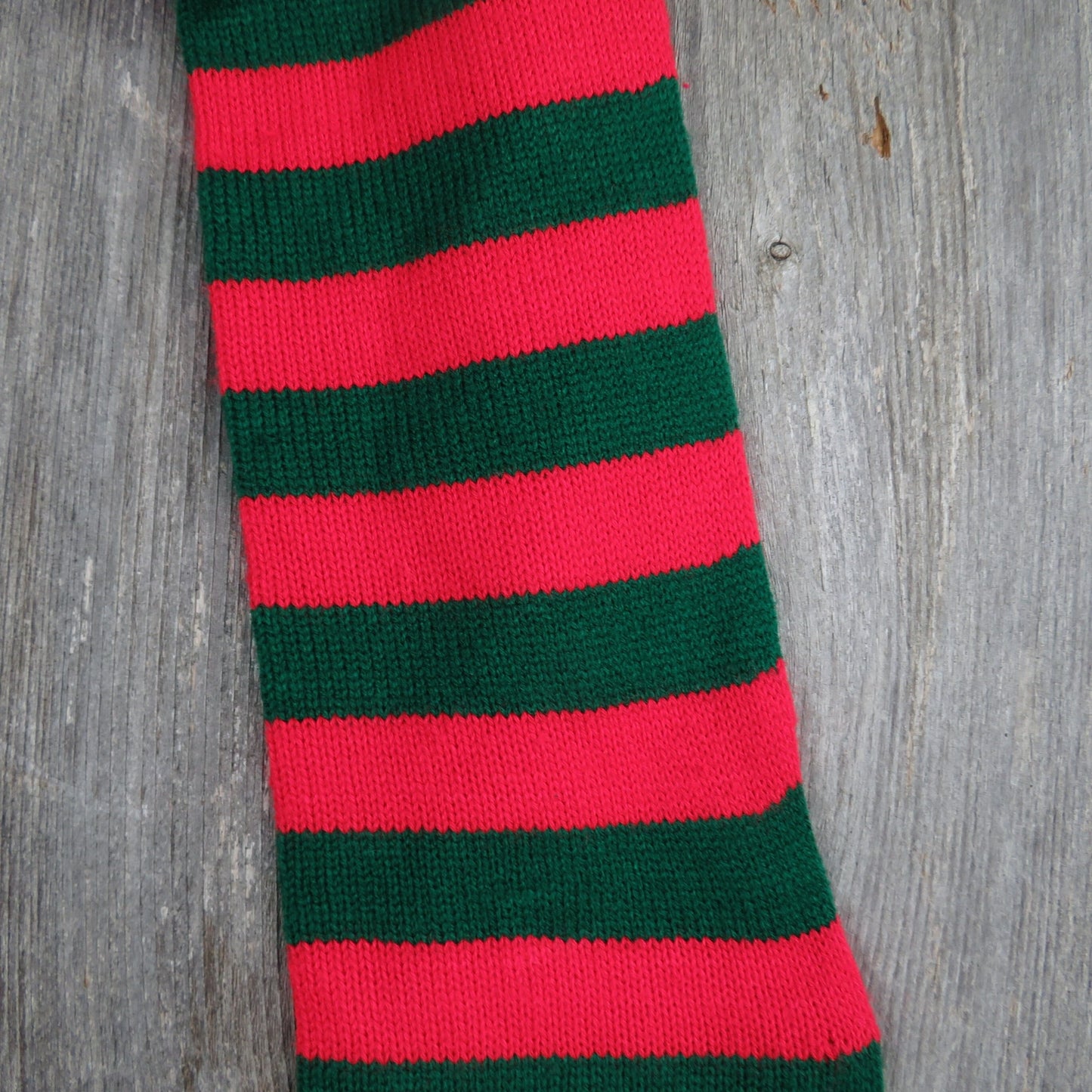 Vintage Knit Striped Christmas Stocking Red Green Stripes Knitted 1980s