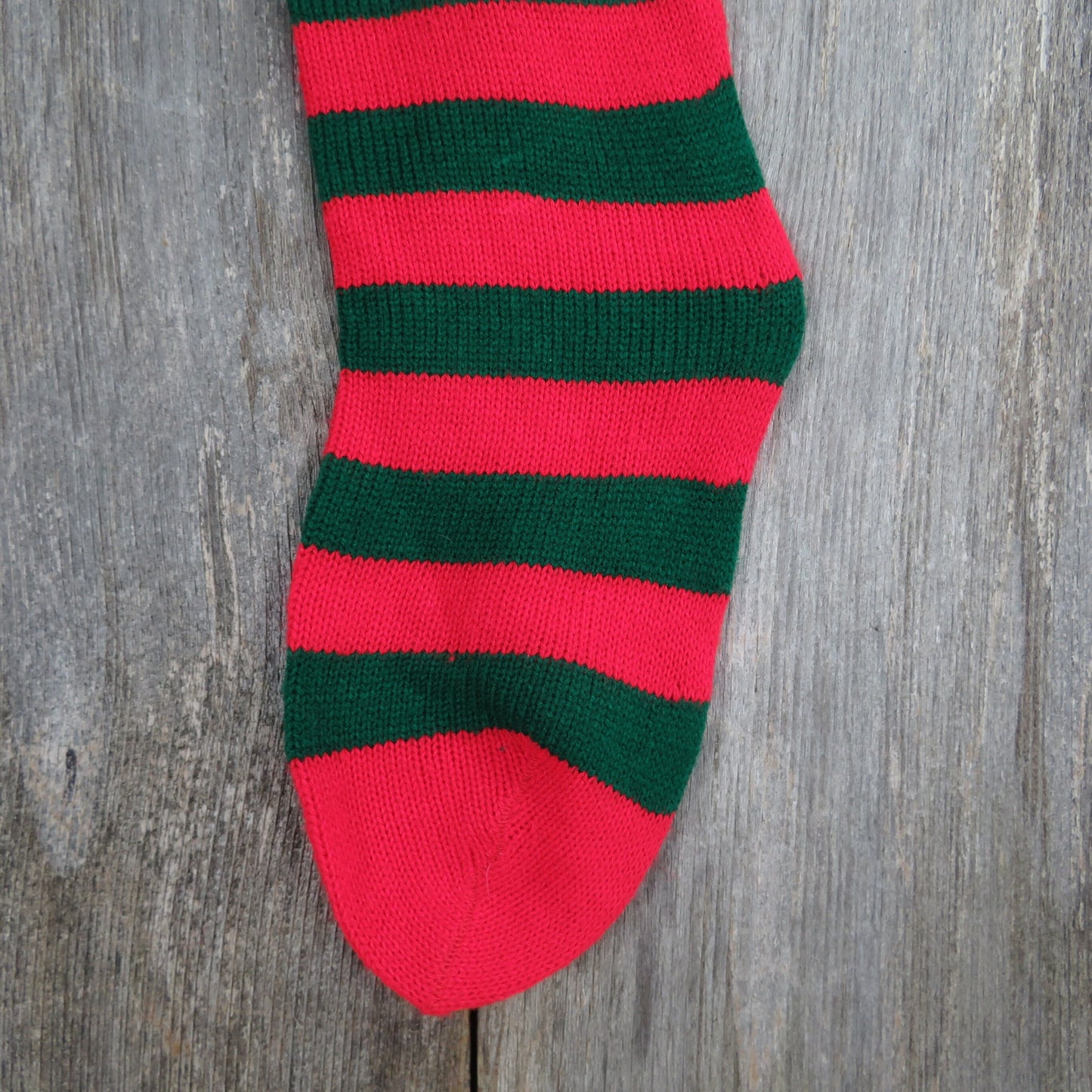 Vintage Knit Striped Christmas Stocking Red Green Stripes Knitted 1980s