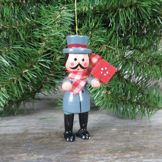 Vintage Wooden Gentleman Ornament Wood Grey Suit Scarf Gift Present Man